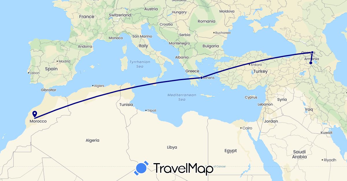 TravelMap itinerary: driving in Armenia, Georgia, Greece, Morocco (Africa, Asia, Europe)